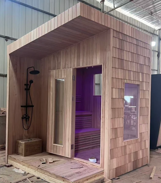 All‑In‑One Weather‑Resistant Solid Wood Garden Sauna Shower Combo Room Outdoor Wet Steam SPA Room