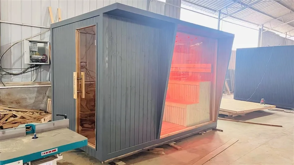 Budget Friendly Solid Spruce Outdoor Backyard Sauna For Family Use, Built-in Private Changing Room Design