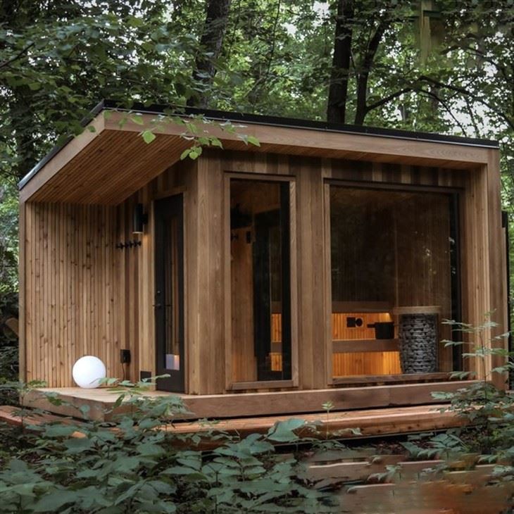 Custom Multi-Person Outdoor Sauna Room With Attached Changing Room