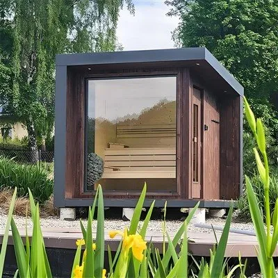 Square Red Cedar Sauna Room With Window For Private Clubs
