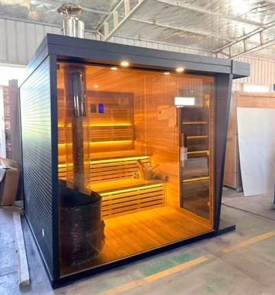 Luxury 4-6 Person Outdoor Side Door Sauna House With Control Panel & LED Light