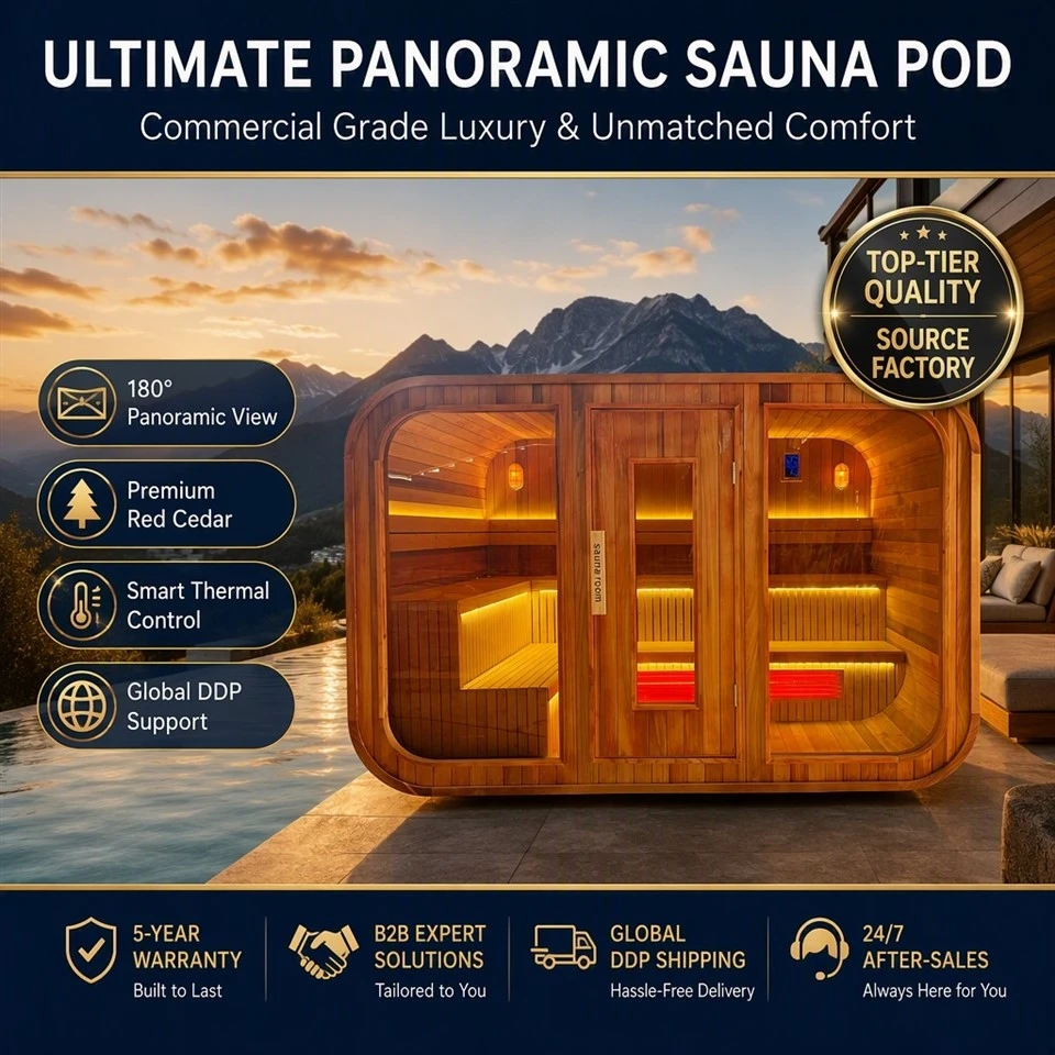Smart Outdoor Cube Sauna Cabin Wi‑Fi Controllable With Ambient LED Lights For Patio & Yard