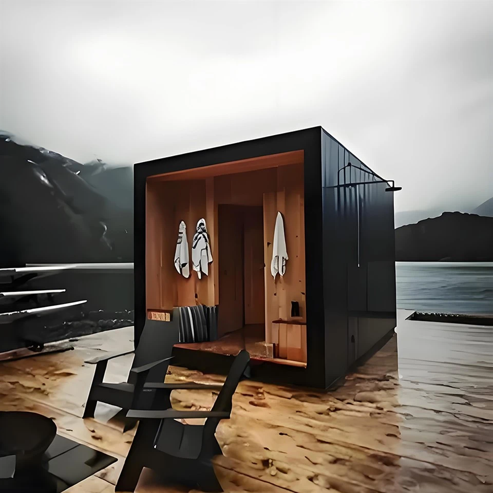 Standalone Garden Wooden Sauna House Private Dressing Room With Relaxation Benches