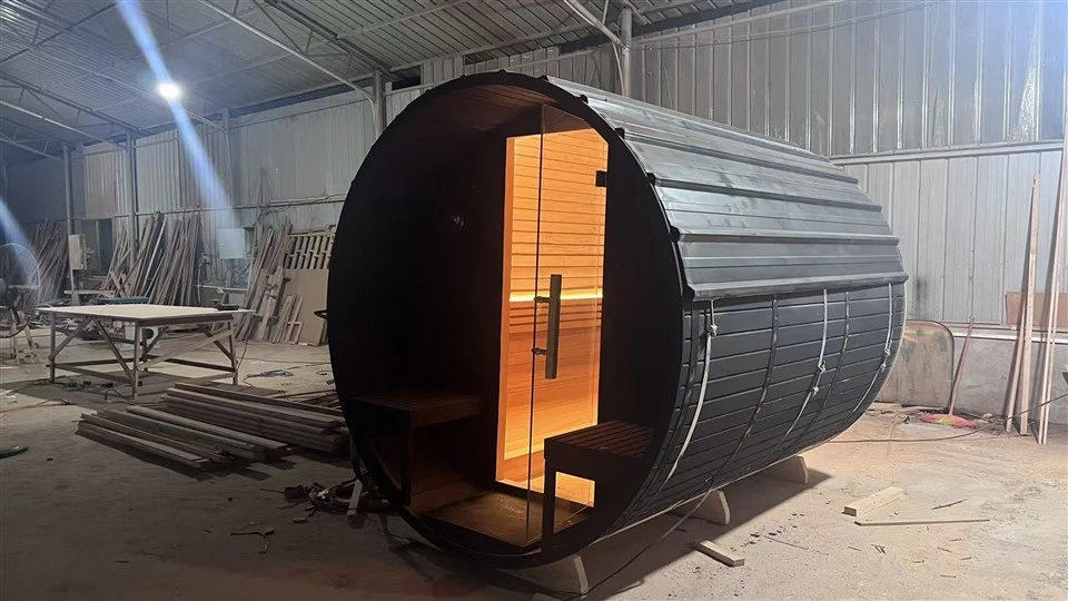 Tempered Glass Outdoor Barrel Sauna For Yard & Patio